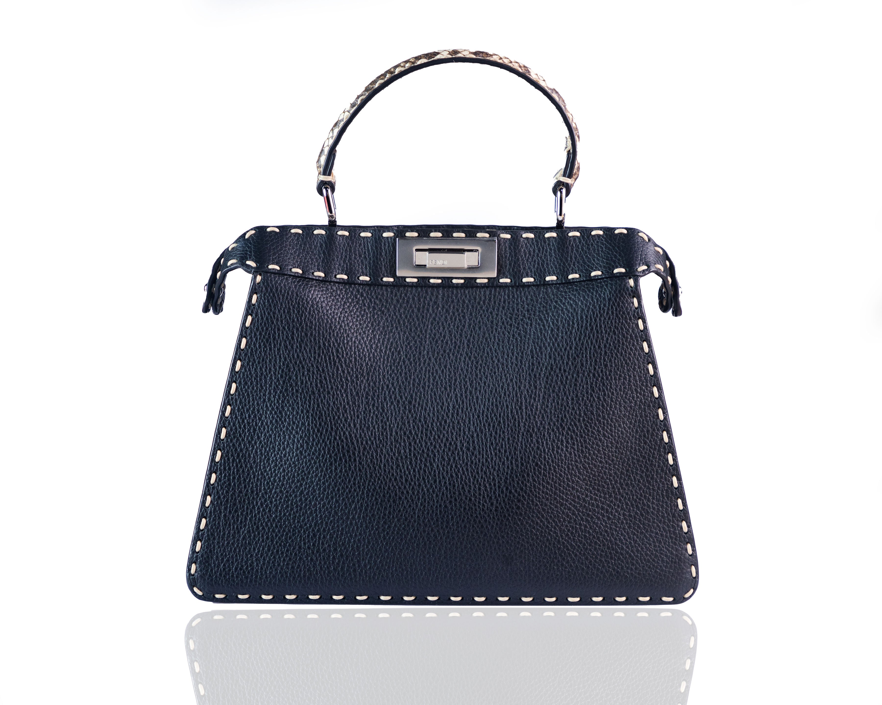 Fendi Large peekaboo Snakeskin Handle Black